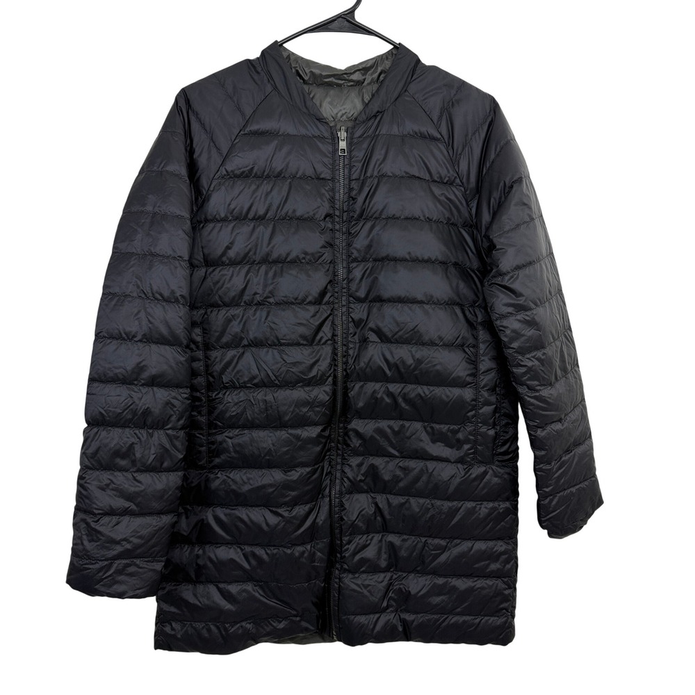 Athleta Jacket Womens OS Black Green Reversible Down Puffer Full Zip Coat Pocket